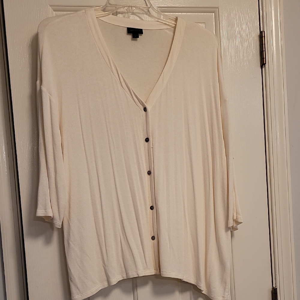 J. Jill Wearever V-Neck Cream Button-Down Women's Cardigan